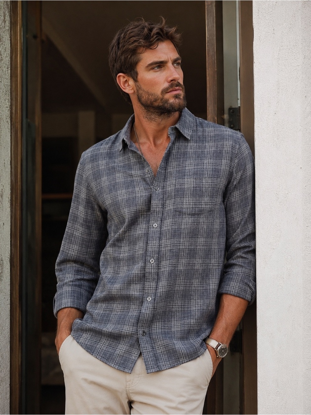 Vince Gray Blue Plaid Button Down Shirt 100% Cotton Size M Like New